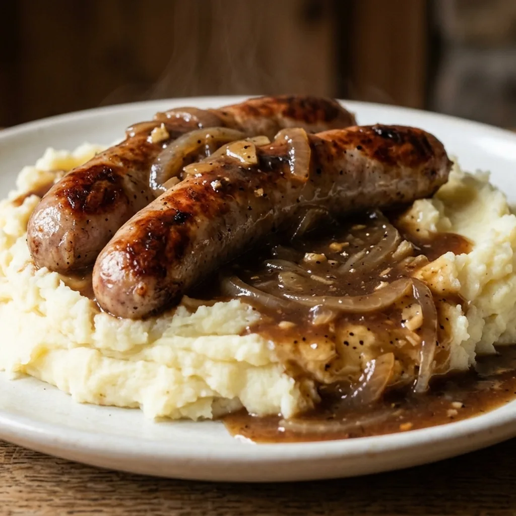 Bangers and Mash with Onion Gravy — British recipe