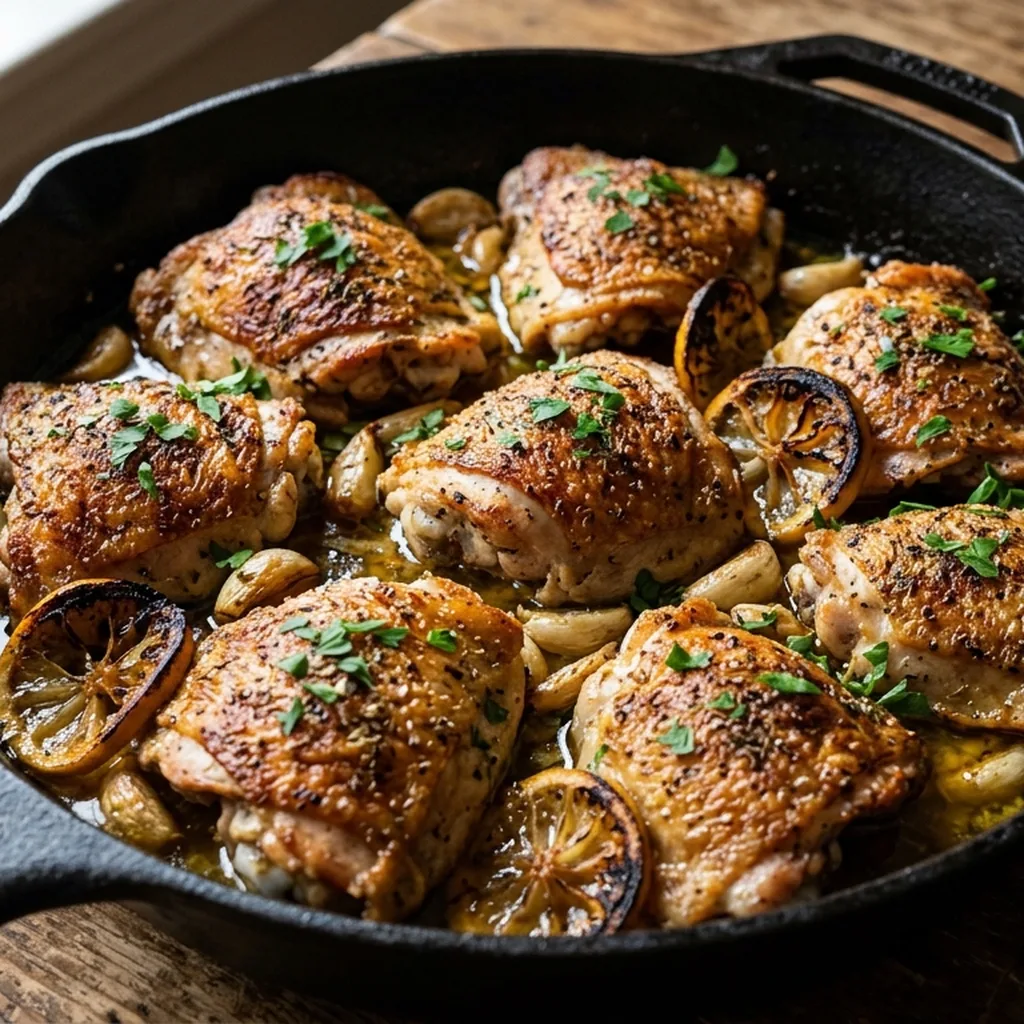 Crispy Lemon Garlic Chicken Thighs