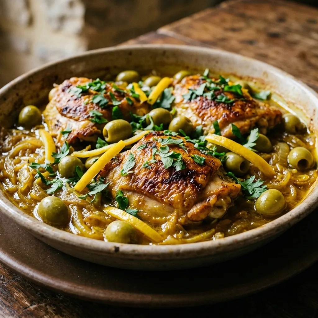 Chicken Tagine with Preserved Lemon and Olives — Middle Eastern recipe