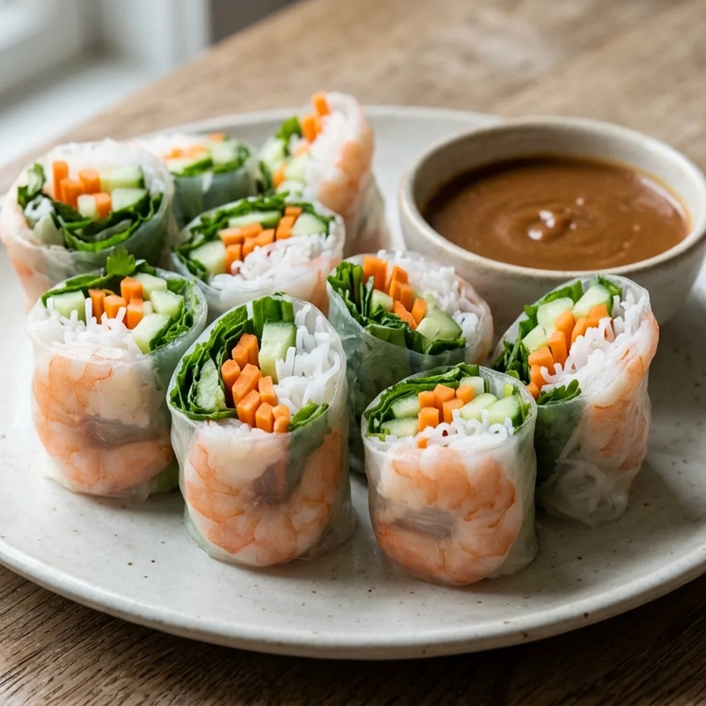 Shrimp Summer Rolls with Peanut Dipping Sauce — Vietnamese recipe